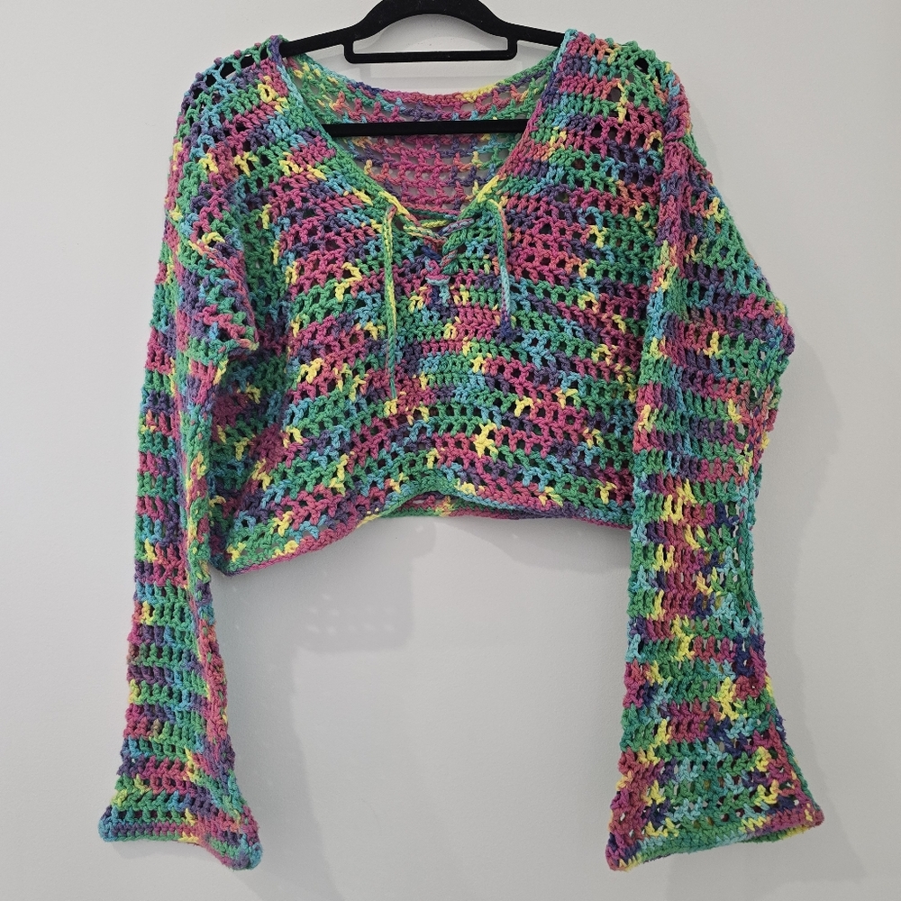 Handmade Crochet Pastel Rainbow Top - 21" X 17"